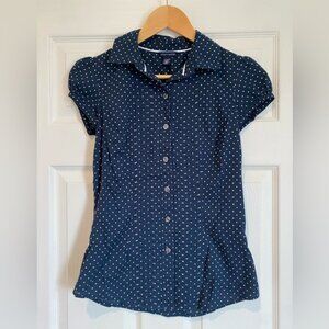 Tommy Hilfiger Navy Blue and White Polkadot Button Down Shirt 100% Cotton